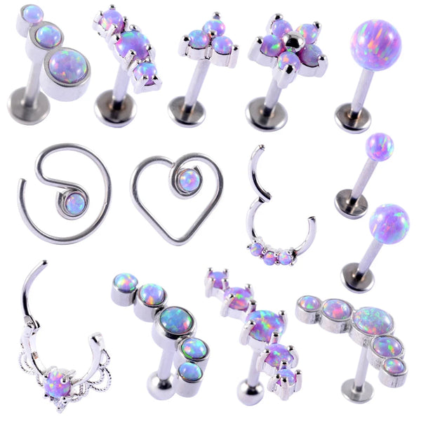 1PC Opal38 Cluster Ear Tragus Helix Cartilage Piercing Surgical Steel Opal Nose Ring Septum Clicker Daith Earring Labret Jewelry - aquila Bask