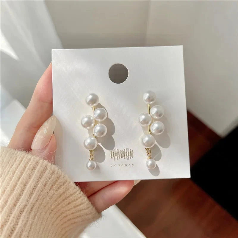 2021 New Fashion Korean Oversized White Pearl Drop Earrings for Women Bohemian Golden Round Zircon Wedding Earrings Jewelry Gift - aquila Bask