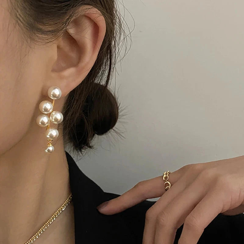 2021 New Fashion Korean Oversized White Pearl Drop Earrings for Women Bohemian Golden Round Zircon Wedding Earrings Jewelry Gift - aquila Bask