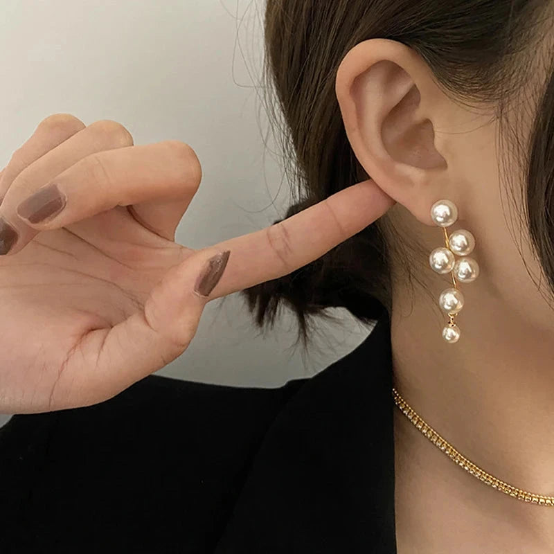 2021 New Fashion Korean Oversized White Pearl Drop Earrings for Women Bohemian Golden Round Zircon Wedding Earrings Jewelry Gift - aquila Bask