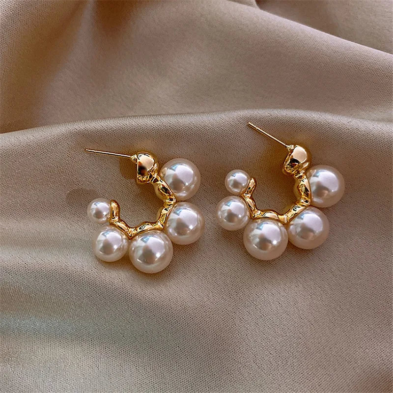 2021 New Fashion Korean Oversized White Pearl Drop Earrings for Women Bohemian Golden Round Zircon Wedding Earrings Jewelry Gift - aquila Bask