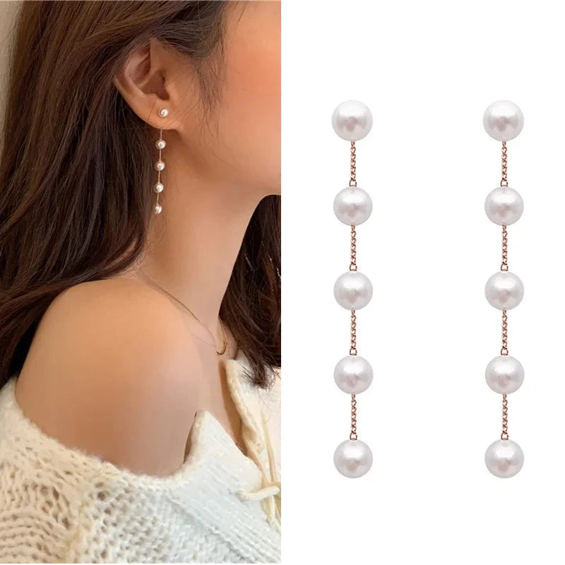 2021 New Fashion Korean Oversized White Pearl Drop Earrings for Women Bohemian Golden Round Zircon Wedding Earrings Jewelry Gift - aquila Bask