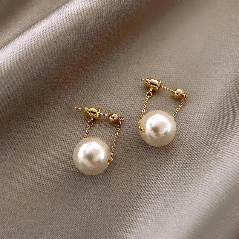 2021 New Fashion Korean Oversized White Pearl Drop Earrings for Women Bohemian Golden Round Zircon Wedding Earrings Jewelry Gift - aquila Bask