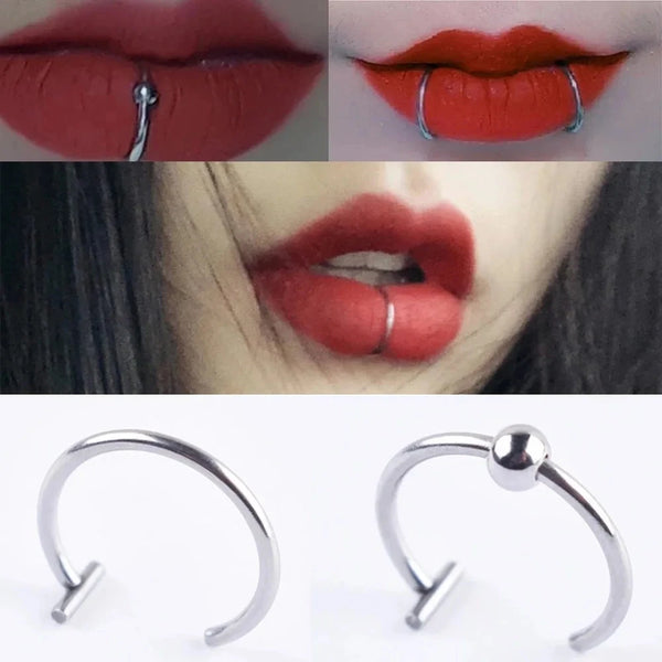 2022 New Punk 8/10mm Titanium Steel Lip Rings Cuff Clip on Fake Labret Piercing Ear Nose Hoops Unisex Women Septum Body Jewelry - aquila Bask