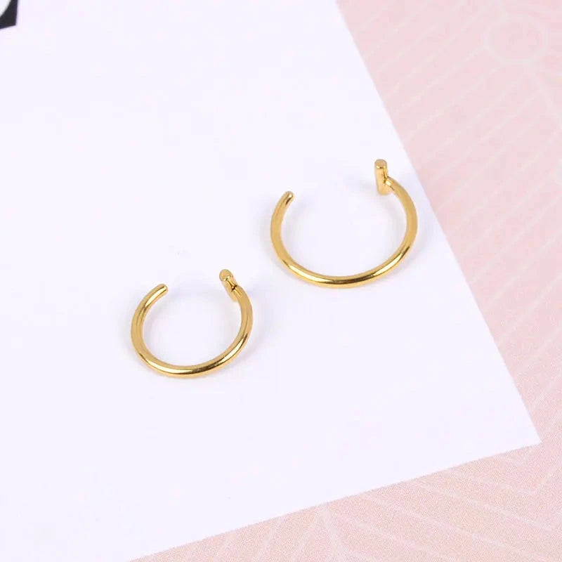 2022 New Punk 8/10mm Titanium Steel Lip Rings Cuff Clip on Fake Labret Piercing Ear Nose Hoops Unisex Women Septum Body Jewelry - aquila Bask