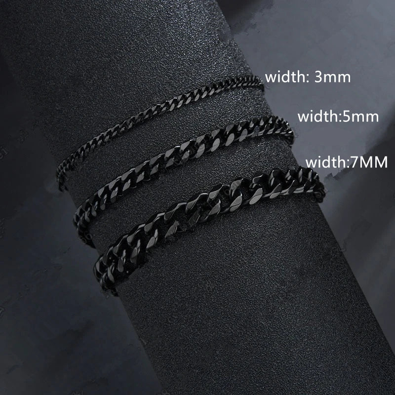 2022 New Trendy Cuban Chain Men Bracelet Classic Stainless Steel 3/5/7mm Width Chain Bracelet For Men Women Jewelry Gift - aquila Bask