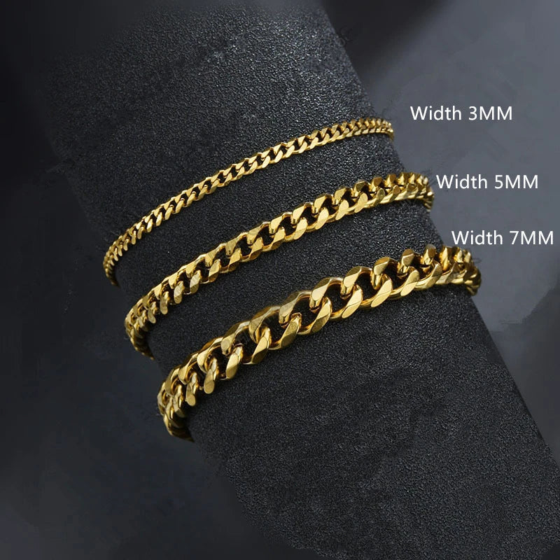 2022 New Trendy Cuban Chain Men Bracelet Classic Stainless Steel 3/5/7mm Width Chain Bracelet For Men Women Jewelry Gift - aquila Bask