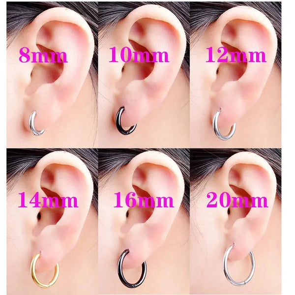 2PC /Set Stainless Steel Small Hoop Earrings for Women Men Gold Color Black Circle Thick Ear Ring Huggie Earrings Hoop Piercing - aquila Bask