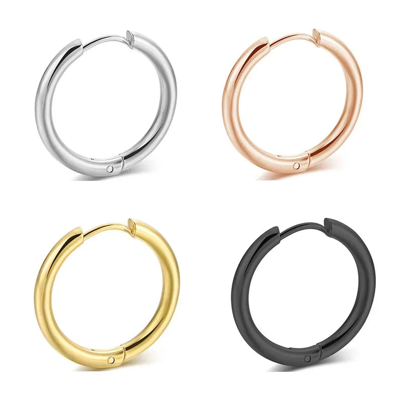 2PC /Set Stainless Steel Small Hoop Earrings for Women Men Gold Color Black Circle Thick Ear Ring Huggie Earrings Hoop Piercing - aquila Bask