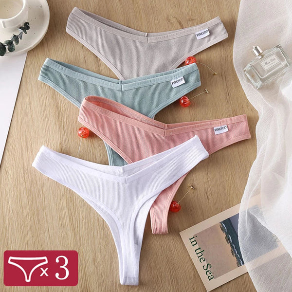 3Pcs/Set Women Cotton Thongs Panties Sexy Low Waist G-String Briefs Ladies Brazilian Lingerie Girls Breathable Intimates Bikini - aquila Bask