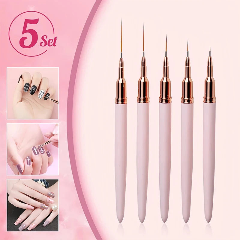 5 Pcs Nail Art Liner Brushes Set Elongated Lines Striping Drawing UV Gel Painting Nail Design Pen Professional Manicure Tool aquila Bask