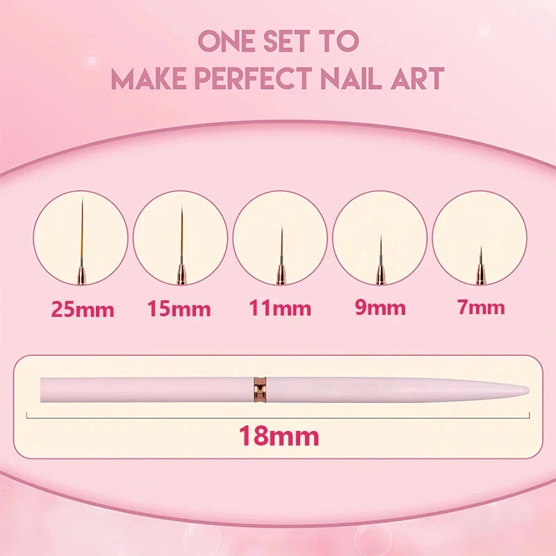 5 Pcs Nail Art Liner Brushes Set Elongated Lines Striping Drawing UV Gel Painting Nail Design Pen Professional Manicure Tool aquila Bask