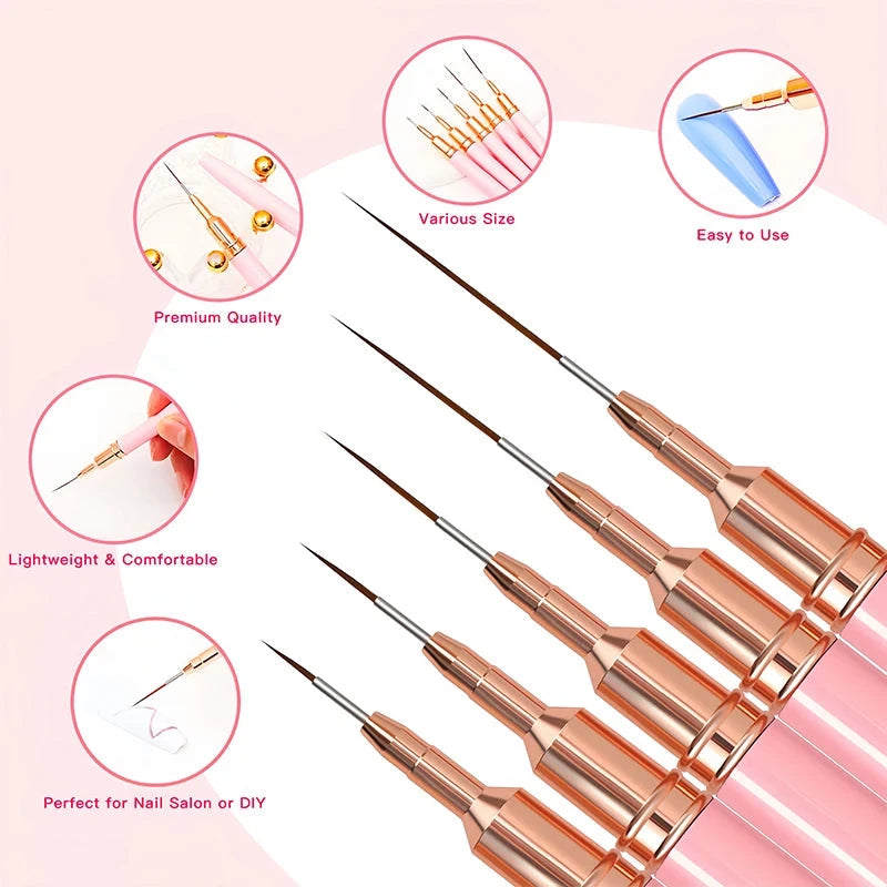 5 Pcs Nail Art Liner Brushes Set Elongated Lines Striping Drawing UV Gel Painting Nail Design Pen Professional Manicure Tool aquila Bask