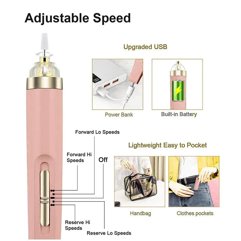 5 in 1 Electric Nail Polish Drill Machine With Light Portable Mini Electric Manicure Art Pen Tools For Gel Remover aquila Bask