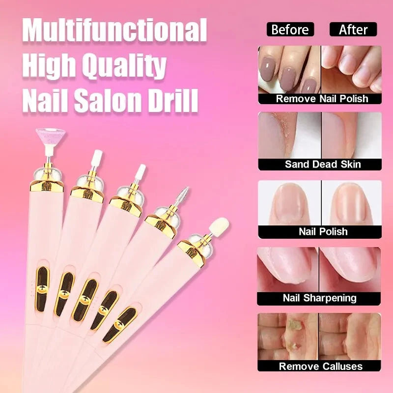 5 in 1 Electric Nail Polish Drill Machine With Light Portable Mini Electric Manicure Art Pen Tools For Gel Remover aquila Bask