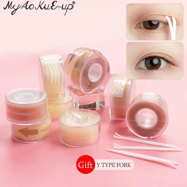 600Pcs/Box Big  Eyelid Tape Sticker Double Fold Self Adhesive Eyelid Tape Stickers S/L Makeup Clear Beige Invisible Tool - aquila Bask