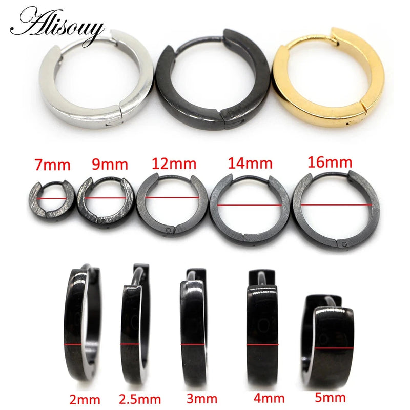 Alisouy 2PC Hip Hop Gold Color Hoop Earring Women Black Silver Color Punk Ear Rings Men Circle Earrings Hoops Jewelry Unisex - aquila Bask