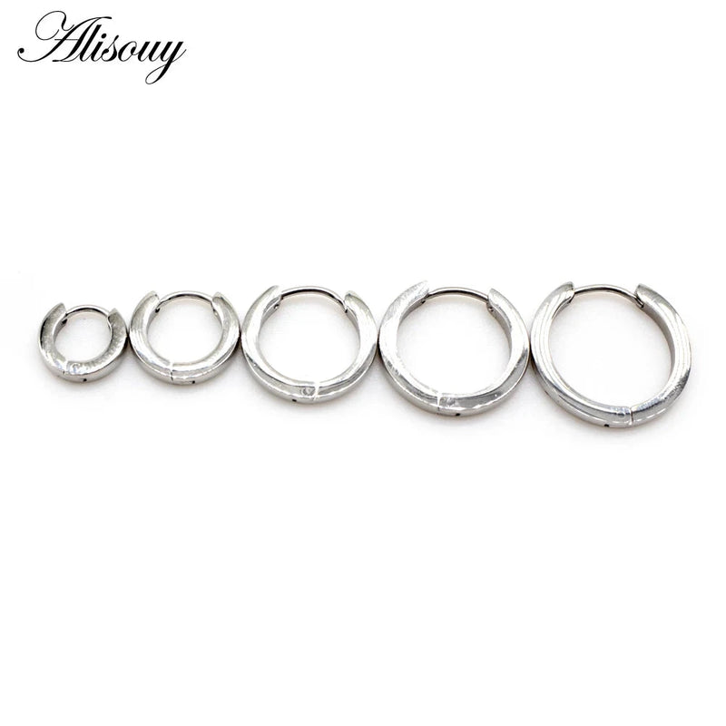 Alisouy 2PC Hip Hop Gold Color Hoop Earring Women Black Silver Color Punk Ear Rings Men Circle Earrings Hoops Jewelry Unisex - aquila Bask