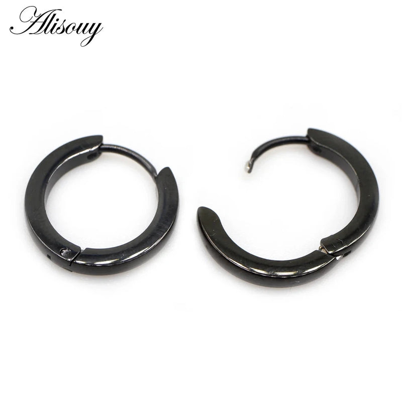 Alisouy 2PC Hip Hop Gold Color Hoop Earring Women Black Silver Color Punk Ear Rings Men Circle Earrings Hoops Jewelry Unisex - aquila Bask