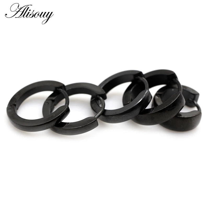 Alisouy 2PC Hip Hop Gold Color Hoop Earring Women Black Silver Color Punk Ear Rings Men Circle Earrings Hoops Jewelry Unisex - aquila Bask