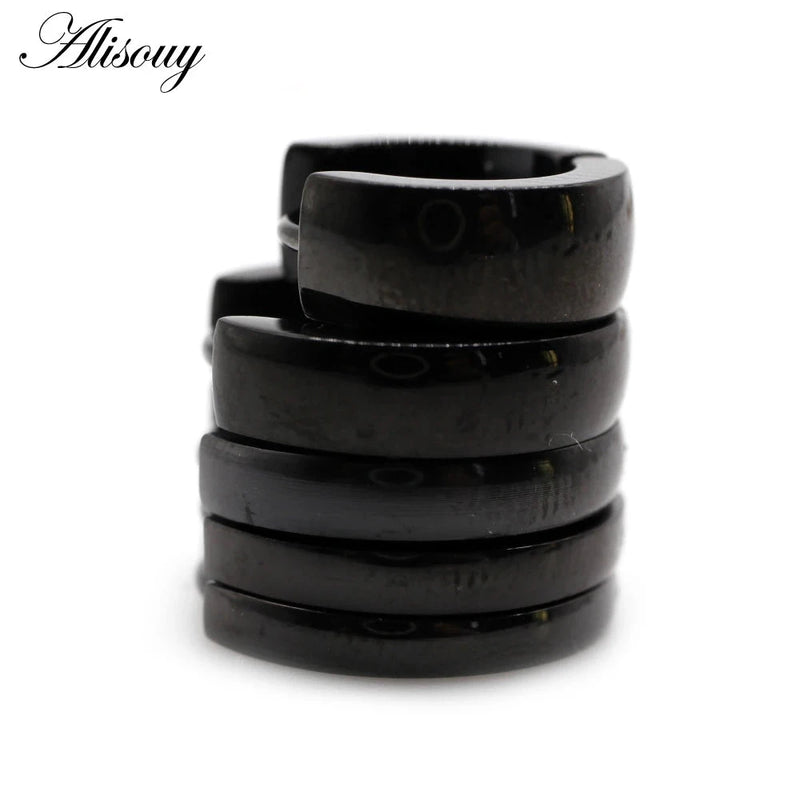 Alisouy 2PC Hip Hop Gold Color Hoop Earring Women Black Silver Color Punk Ear Rings Men Circle Earrings Hoops Jewelry Unisex - aquila Bask