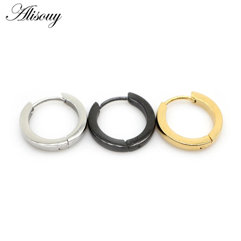 Alisouy 2PC Hip Hop Gold Color Hoop Earring Women Black Silver Color Punk Ear Rings Men Circle Earrings Hoops Jewelry Unisex - aquila Bask