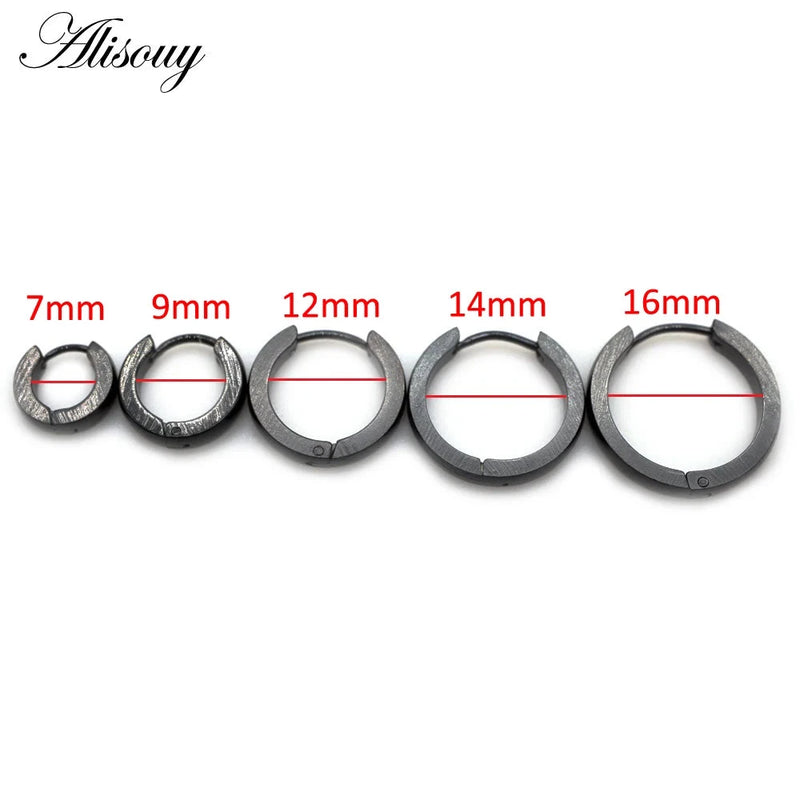 Alisouy 2PC Hip Hop Gold Color Hoop Earring Women Black Silver Color Punk Ear Rings Men Circle Earrings Hoops Jewelry Unisex - aquila Bask