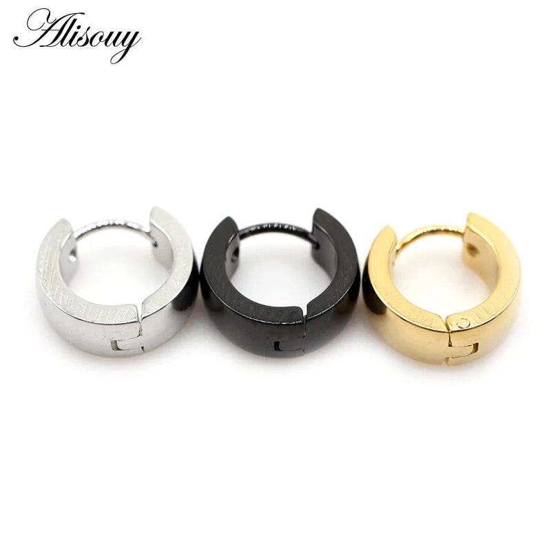 Alisouy 2PC Hip Hop Gold Color Hoop Earring Women Black Silver Color Punk Ear Rings Men Circle Earrings Hoops Jewelry Unisex - aquila Bask