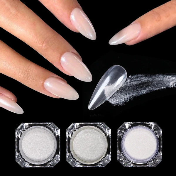 Aurora Pearl White Nails Glitter Dust Chrome Moonlight White Rubbing on Powder Shell Mirror Pigment Nail Art Supplies Decoration - aquila Bask