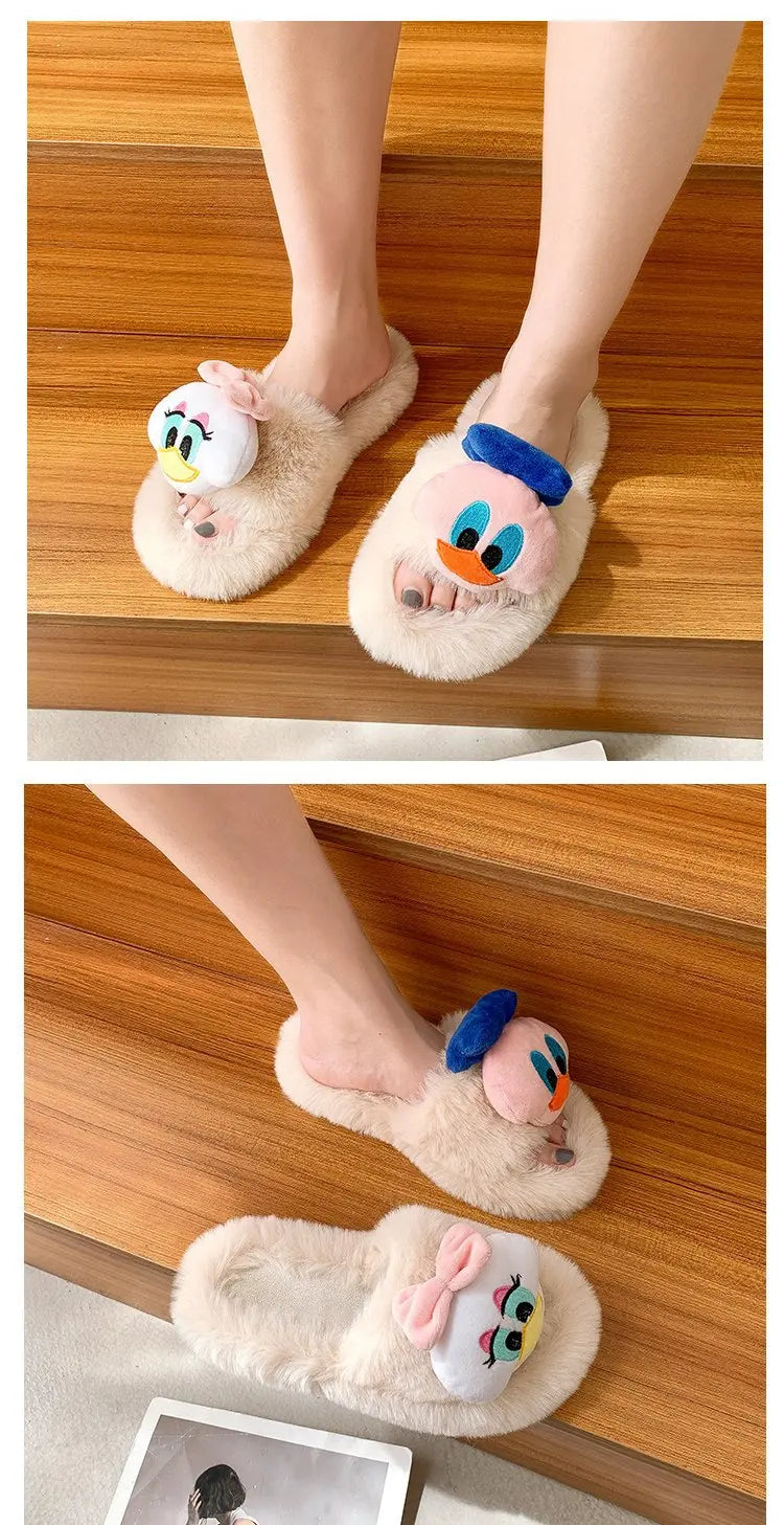 Disney Women Home Slippers Winter House Warm Shoes Woman Indoor Bedroom Slides Girls Fluffy Slippes Cotton Shoes Fluffy Slippes - aquila Bask