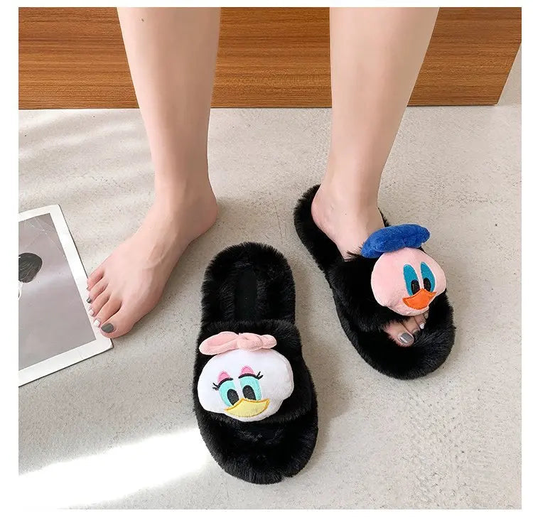 Disney Women Home Slippers Winter House Warm Shoes Woman Indoor Bedroom Slides Girls Fluffy Slippes Cotton Shoes Fluffy Slippes - aquila Bask