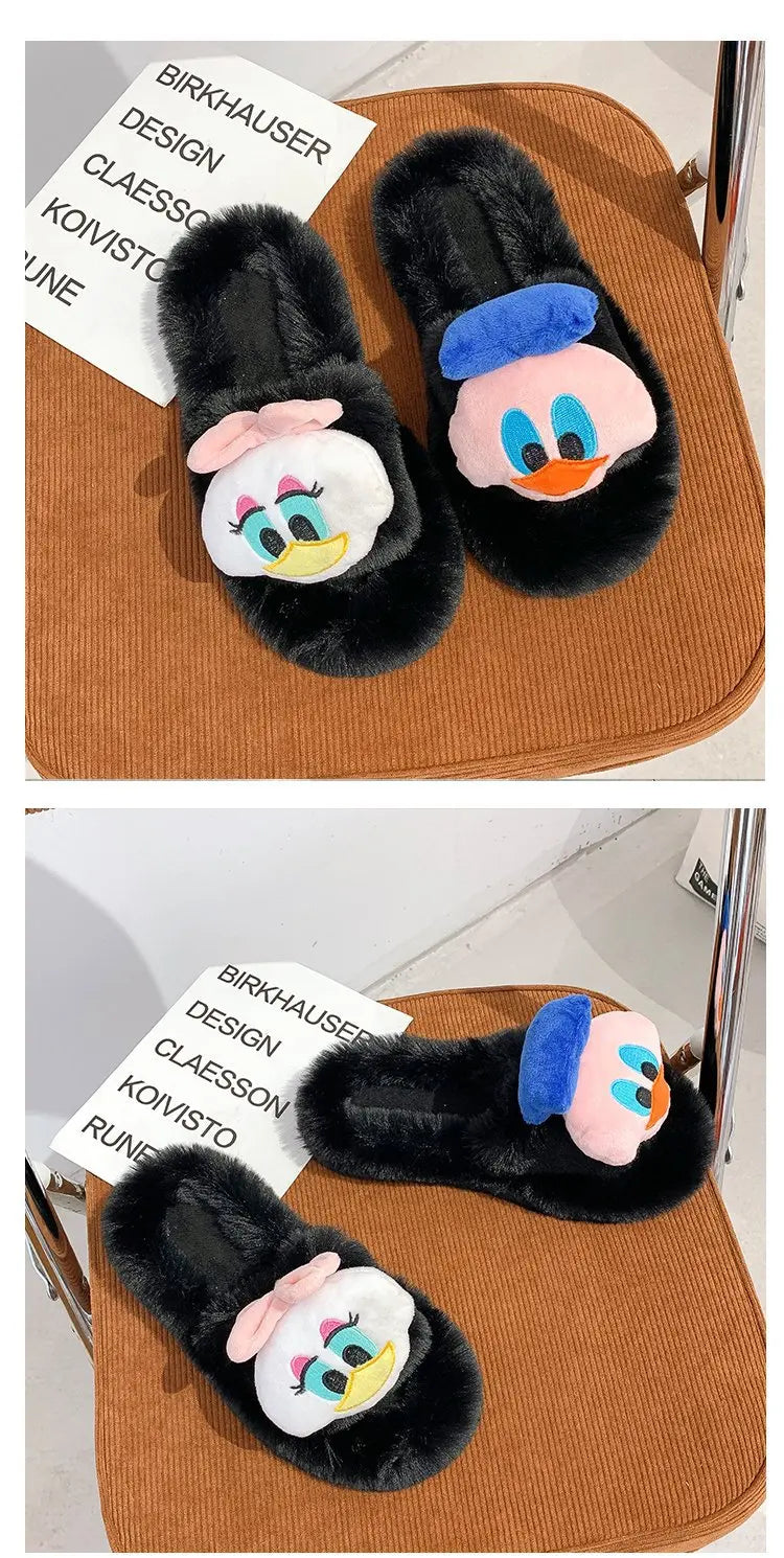 Disney Women Home Slippers Winter House Warm Shoes Woman Indoor Bedroom Slides Girls Fluffy Slippes Cotton Shoes Fluffy Slippes - aquila Bask