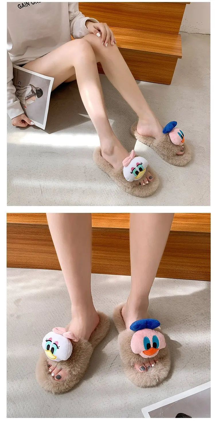 Disney Women Home Slippers Winter House Warm Shoes Woman Indoor Bedroom Slides Girls Fluffy Slippes Cotton Shoes Fluffy Slippes - aquila Bask