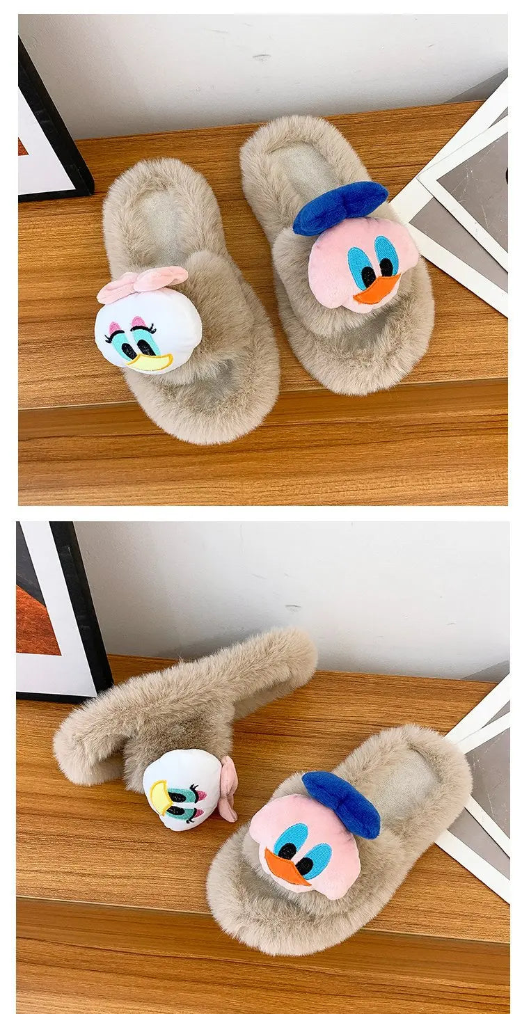 Disney Women Home Slippers Winter House Warm Shoes Woman Indoor Bedroom Slides Girls Fluffy Slippes Cotton Shoes Fluffy Slippes - aquila Bask