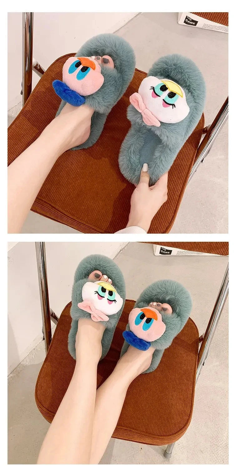 Disney Women Home Slippers Winter House Warm Shoes Woman Indoor Bedroom Slides Girls Fluffy Slippes Cotton Shoes Fluffy Slippes - aquila Bask