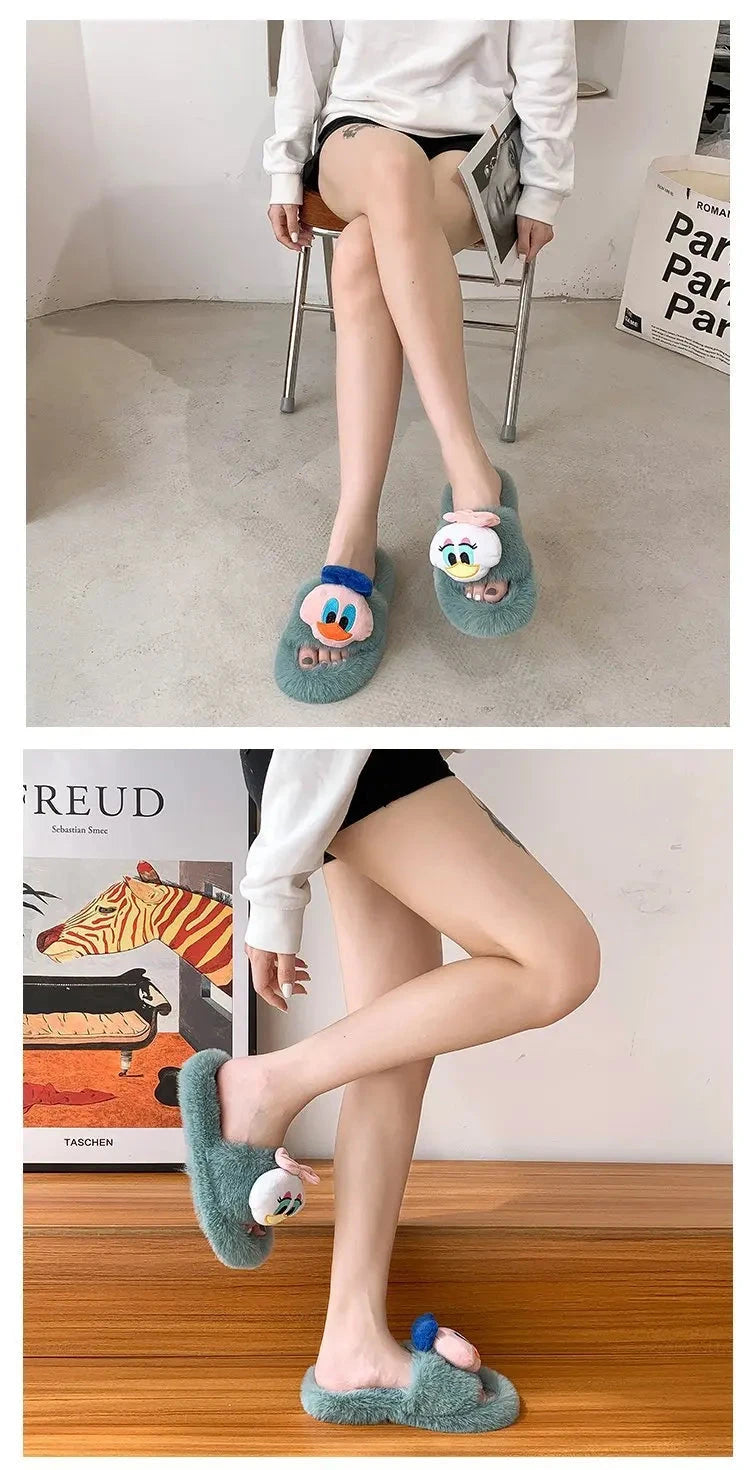 Disney Women Home Slippers Winter House Warm Shoes Woman Indoor Bedroom Slides Girls Fluffy Slippes Cotton Shoes Fluffy Slippes - aquila Bask