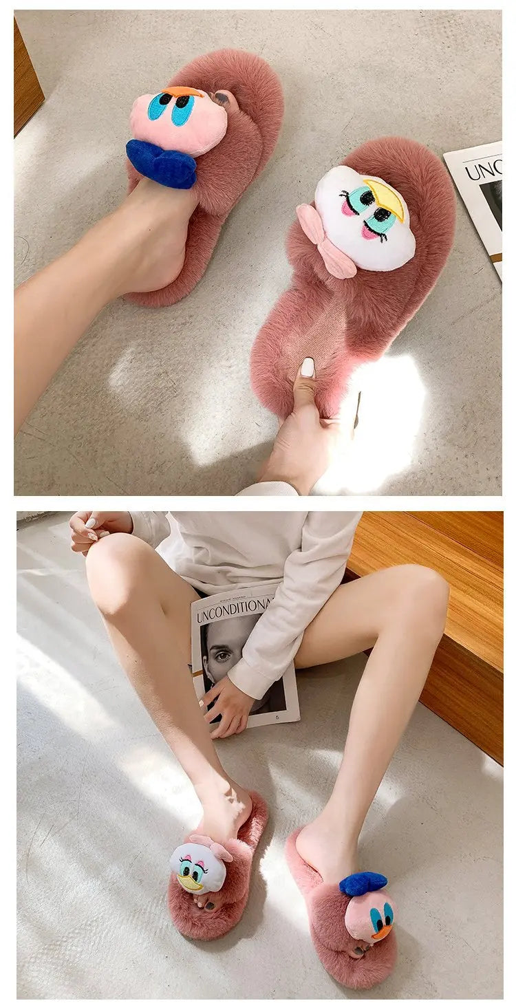 Disney Women Home Slippers Winter House Warm Shoes Woman Indoor Bedroom Slides Girls Fluffy Slippes Cotton Shoes Fluffy Slippes - aquila Bask