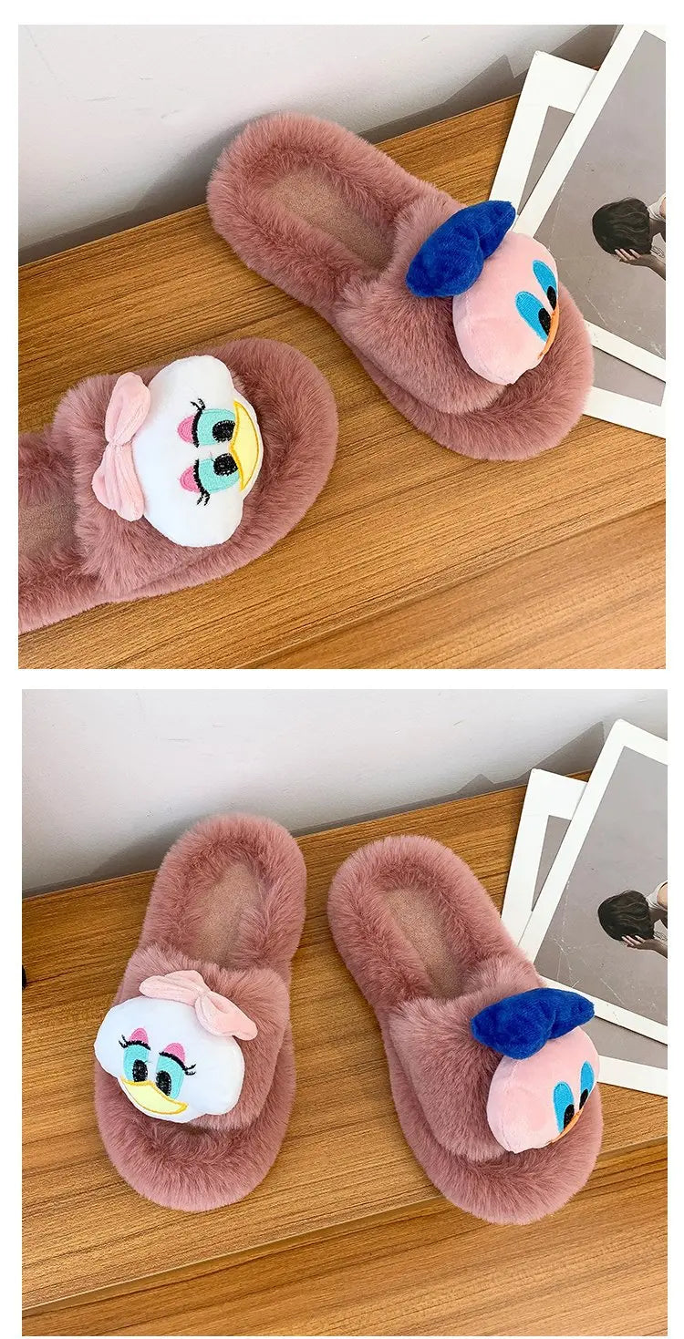 Disney Women Home Slippers Winter House Warm Shoes Woman Indoor Bedroom Slides Girls Fluffy Slippes Cotton Shoes Fluffy Slippes - aquila Bask