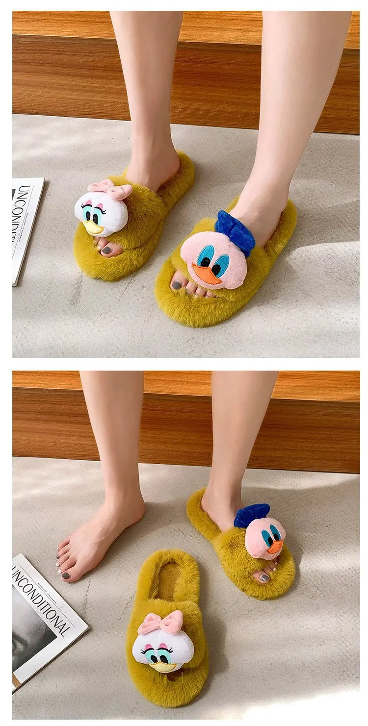 Disney Women Home Slippers Winter House Warm Shoes Woman Indoor Bedroom Slides Girls Fluffy Slippes Cotton Shoes Fluffy Slippes - aquila Bask