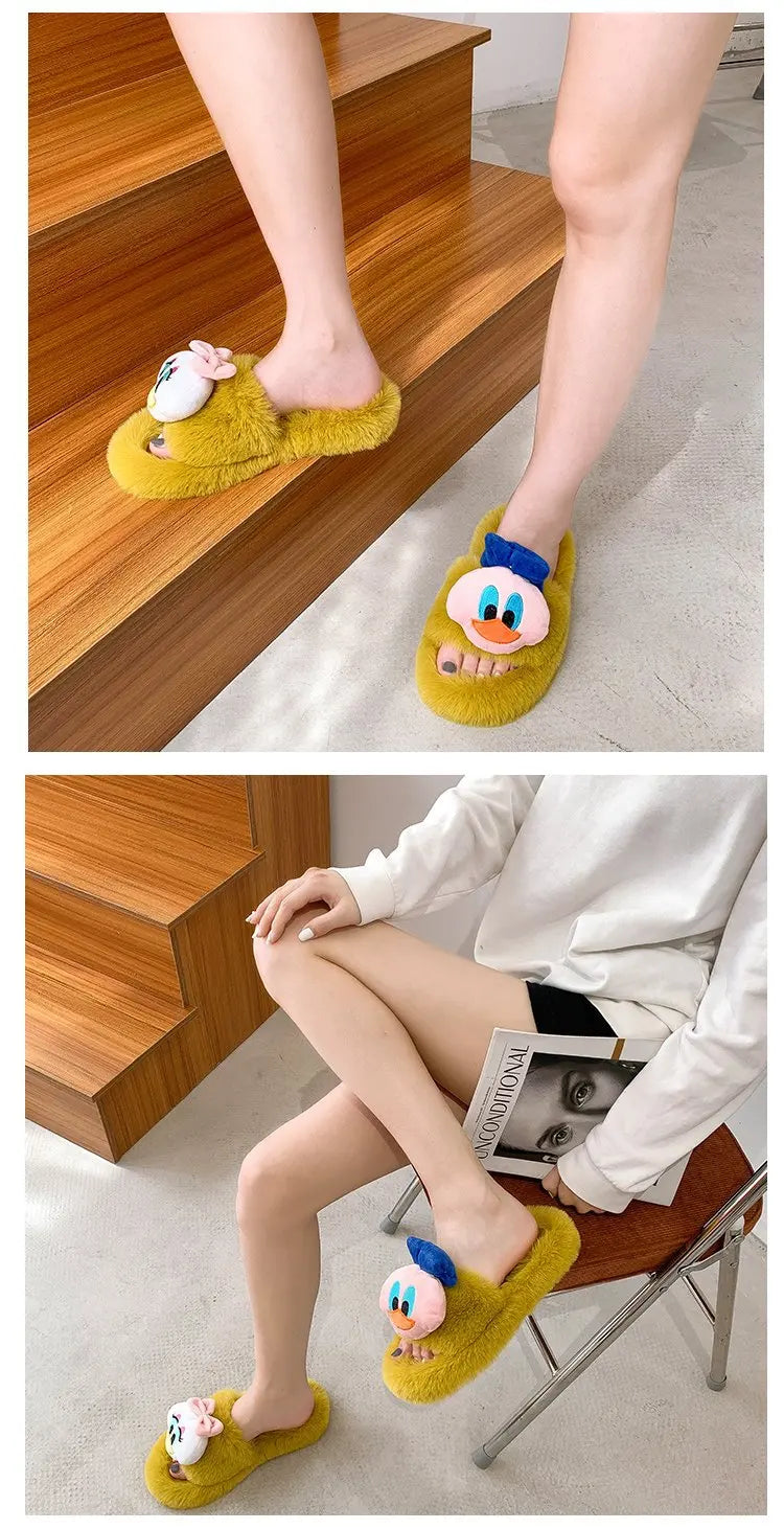 Disney Women Home Slippers Winter House Warm Shoes Woman Indoor Bedroom Slides Girls Fluffy Slippes Cotton Shoes Fluffy Slippes - aquila Bask