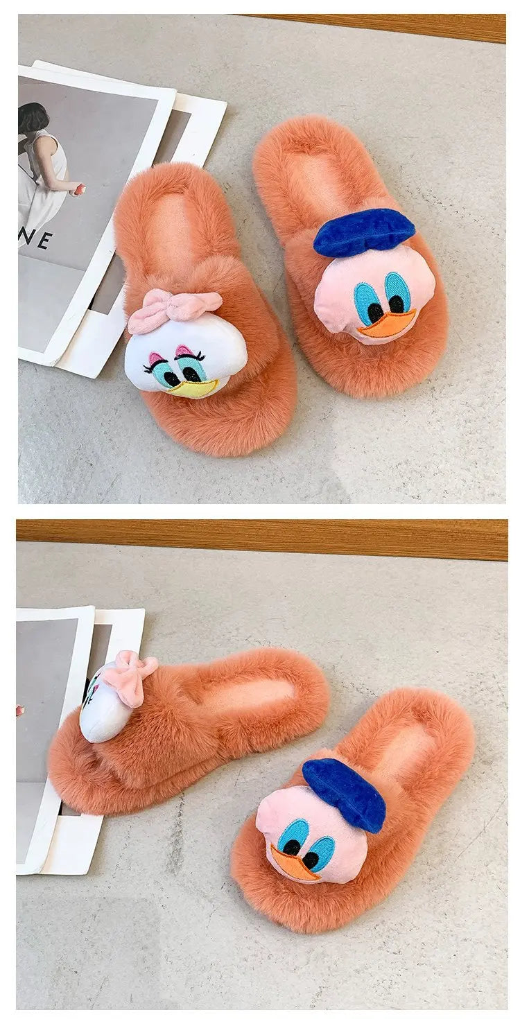 Disney Women Home Slippers Winter House Warm Shoes Woman Indoor Bedroom Slides Girls Fluffy Slippes Cotton Shoes Fluffy Slippes - aquila Bask