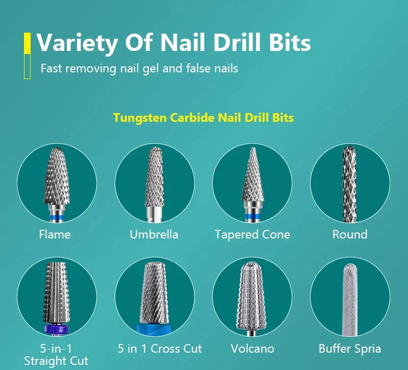 Dmoley Tungsten Carbide Nail Drill Bit Electric Manicure Drills For Milling Cutter Ceramic Nail Burr Pedicure Accessories - aquila Bask