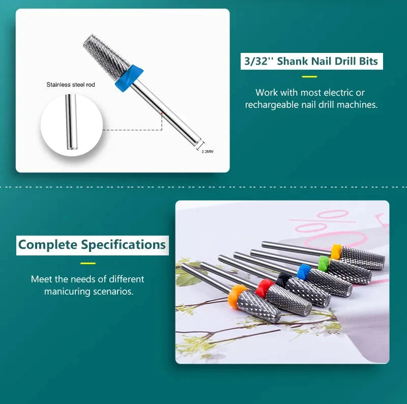 Dmoley Tungsten Carbide Nail Drill Bit Electric Manicure Drills For Milling Cutter Ceramic Nail Burr Pedicure Accessories - aquila Bask