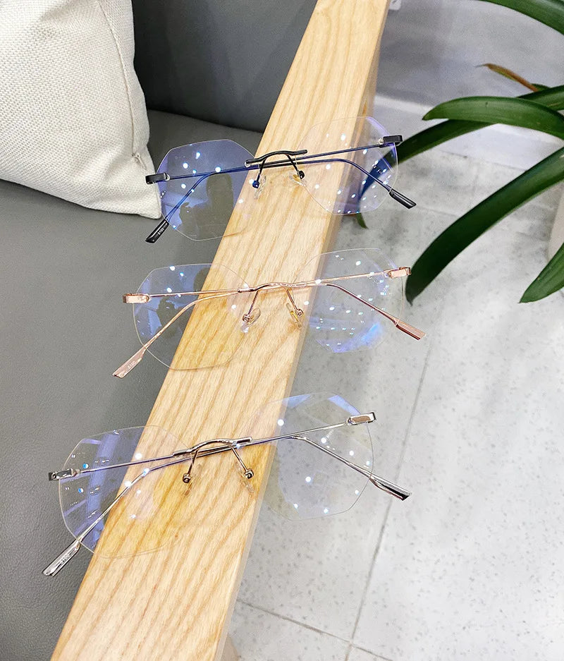 UVLAIK Blue Llight Blocking Rimless Glasses Frame Women Spectacle Myopia Transparent Glasses Men EyeGlasses optical Frames