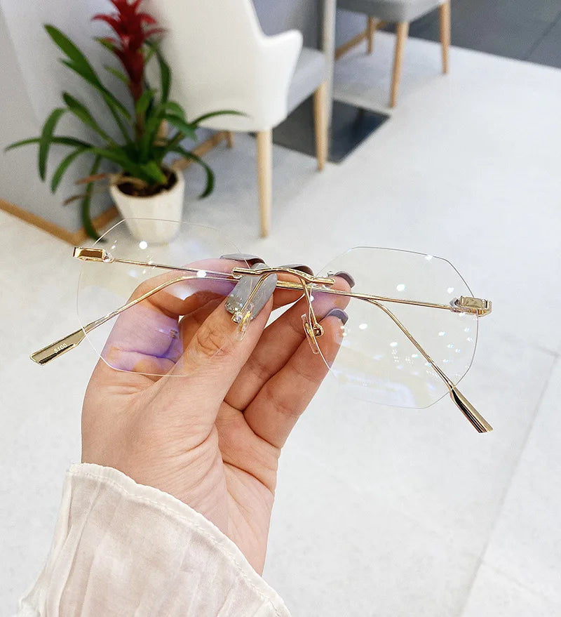 UVLAIK Blue Llight Blocking Rimless Glasses Frame Women Spectacle Myopia Transparent Glasses Men EyeGlasses optical Frames