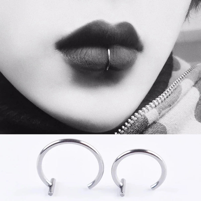 2022 New Punk 8/10mm Titanium Steel Lip Rings Cuff Clip on Fake Labret Piercing Ear Nose Hoops Unisex Women Septum Body Jewelry