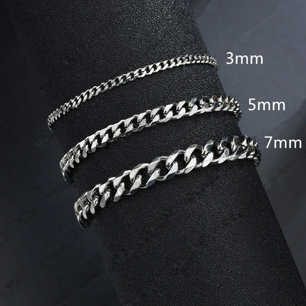 2022 New Trendy Cuban Chain Men Bracelet Classic Stainless Steel 3/5/7mm Width Chain Bracelet For Men Women Jewelry Gift