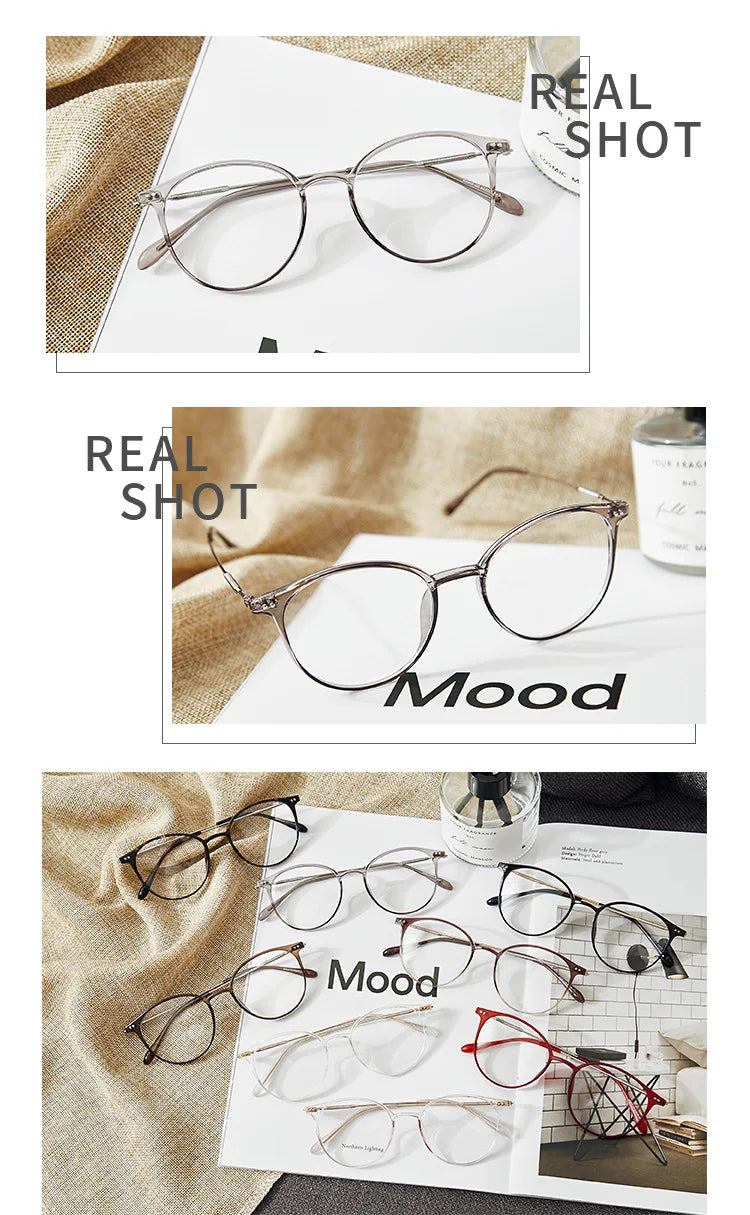 Acetate Unisex Solid Alloy Glasses Frame Women  Prescription Glasses  Fashion Designer Metallic Circle Glasses Myopia Glasses