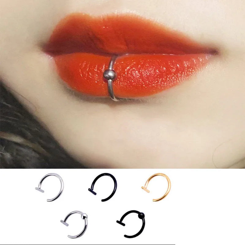 2022 New Punk 8/10mm Titanium Steel Lip Rings Cuff Clip on Fake Labret Piercing Ear Nose Hoops Unisex Women Septum Body Jewelry