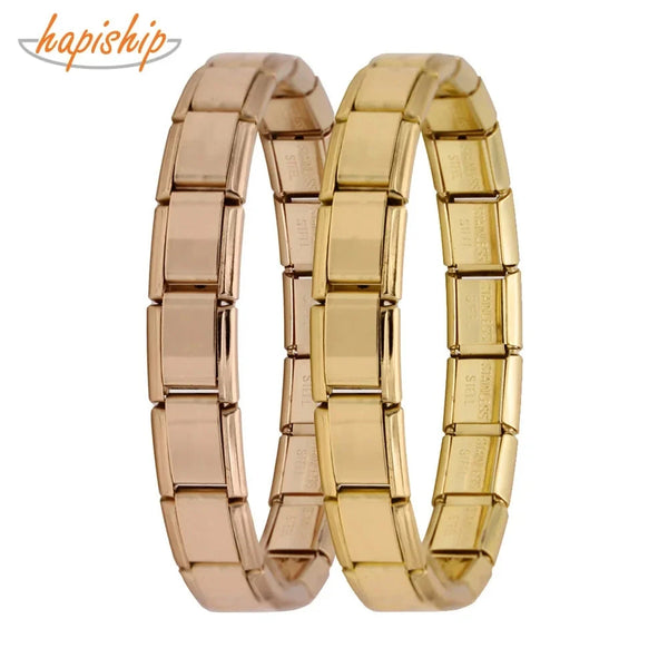 Hapiship Top Women's Girl Jewelry 9mm Width Itanlian Elastic Charm Bracelet  Fashion Stainless Steel Bangle Jewelry G096 - aquila Bask